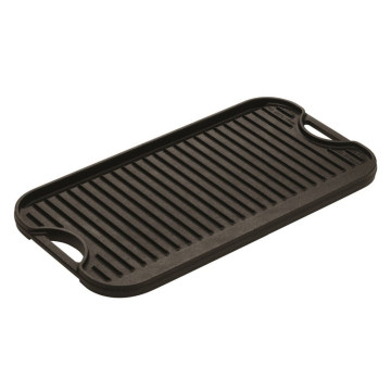 Double sided cast iron charcoal griddle grill pan